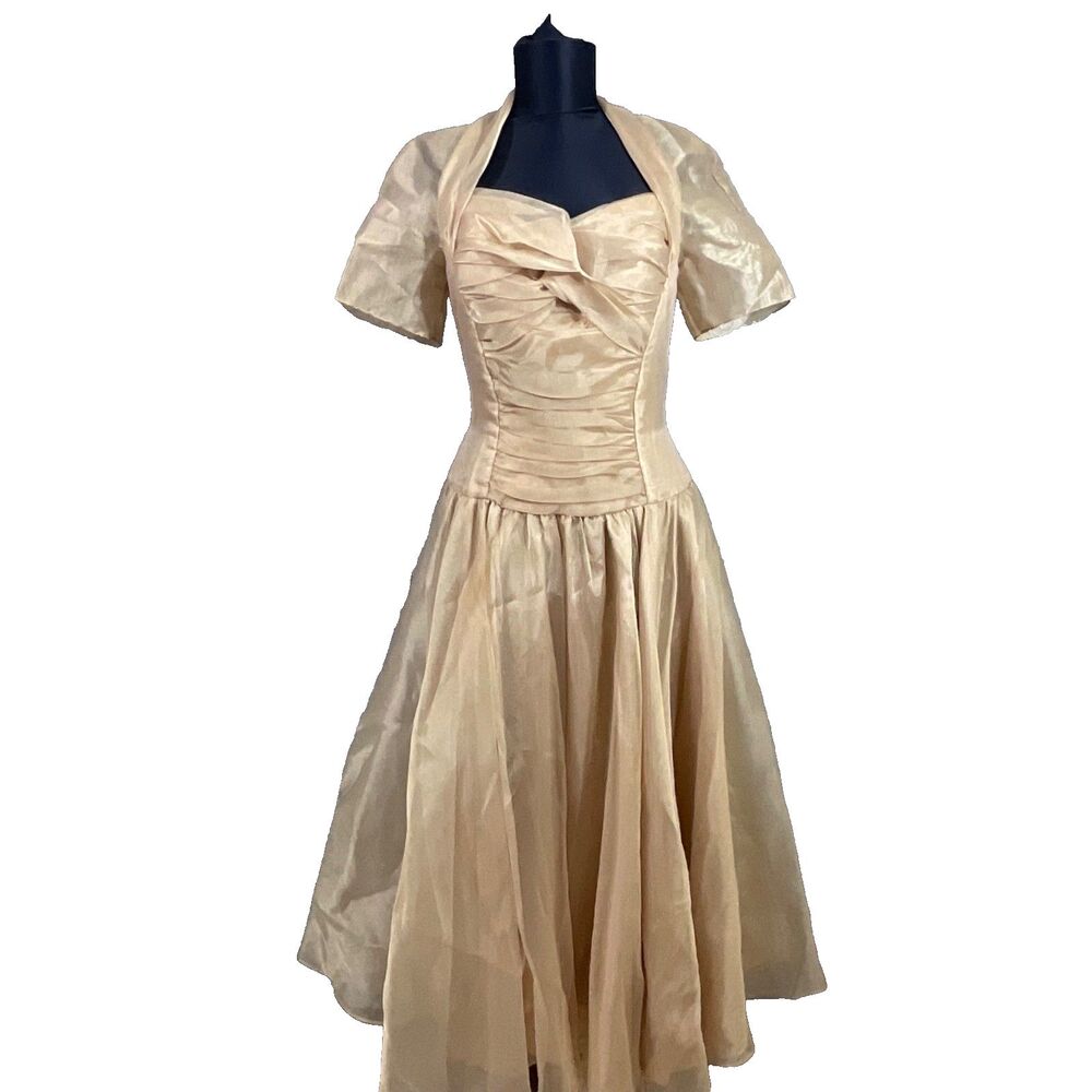VTG. The French Shop Bakersfield CA. USA Formal Dress women’s sz.10 Gold Retro